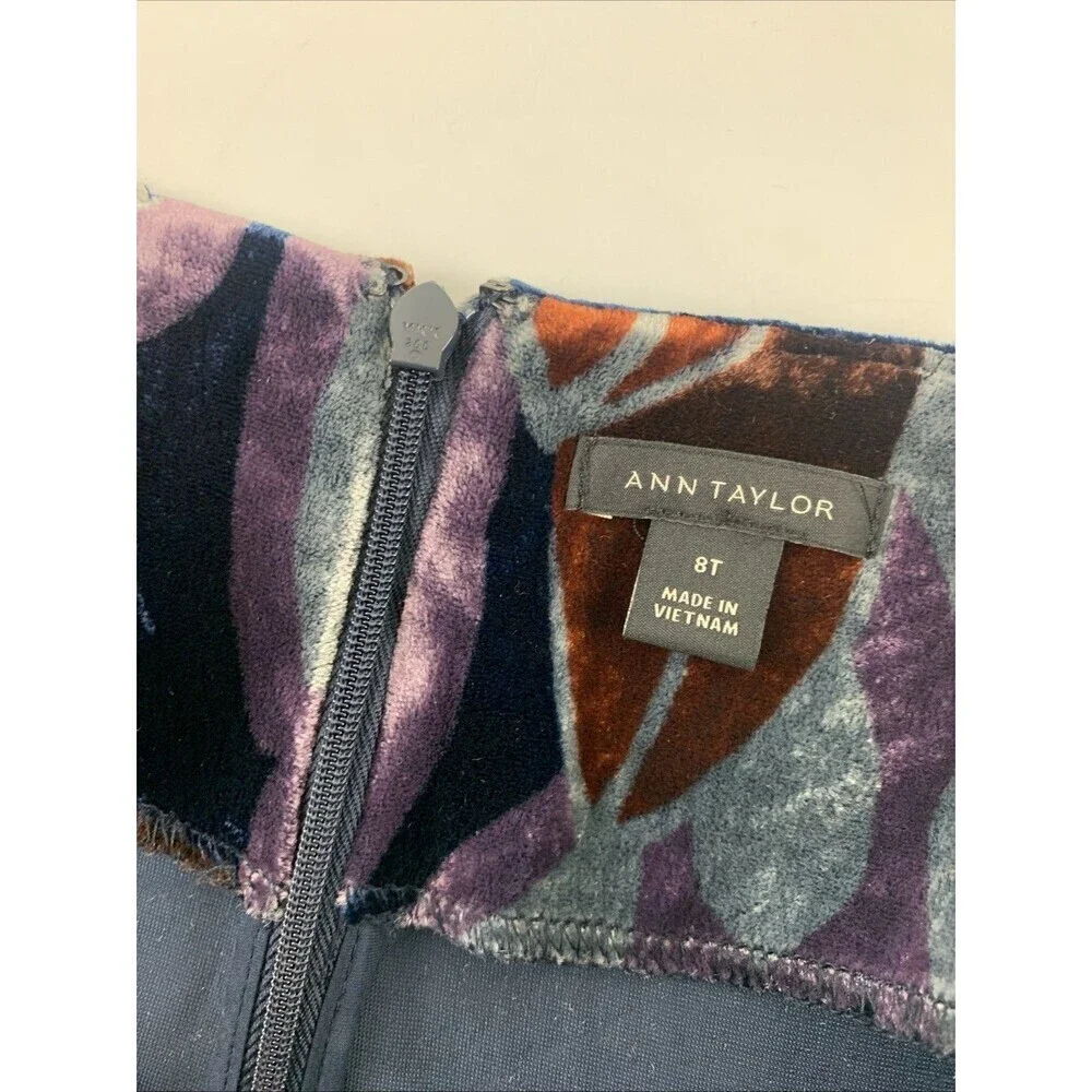 Ann Taylor Long Sleeve Velvet Shift Dress Boat Neck Floral Puff Sleeves 8 Tall - Picture 7 of 12